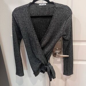 Zara silver top with side tie
